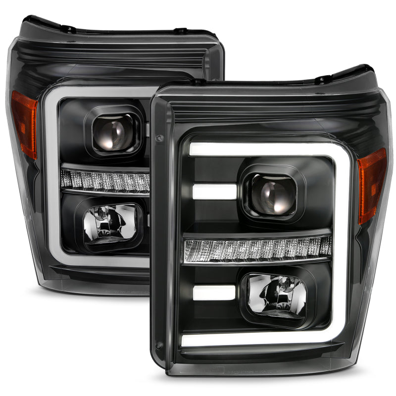 ANZO 2011-2016 Ford F250 Projector Headlights w/ Plank Style Switchback Black w/ Amber 111406
